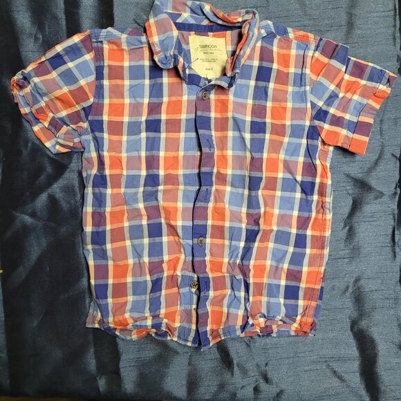 Red Blue Button Shirt Short Sleeve - Picture 3 of 4
